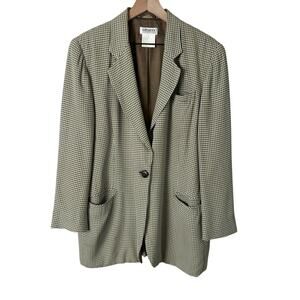 Olsen Collection Vintage Gingham Relaxed Blazer One-Button Khaki Brown Cream, 10